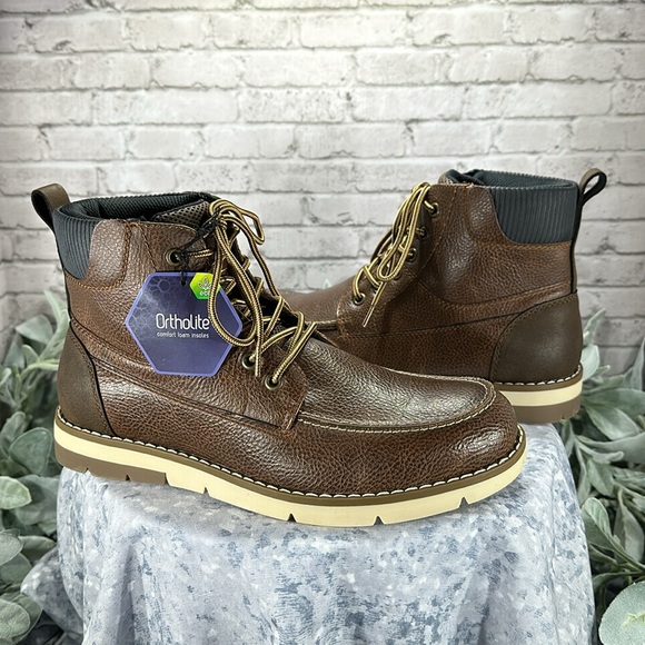 Sonoma Ethann Cognac Faux Leather Lace-Up Fashion Stitch Boots Men’s 8M🌟NWT🌟 - Picture 3 of 13